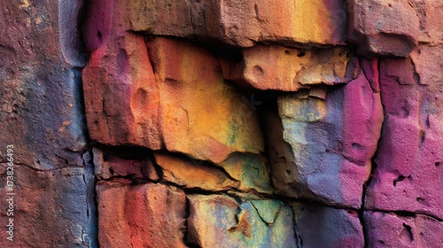 Colorful Painted Rock Surface with Vibrant Shades and Textured Details