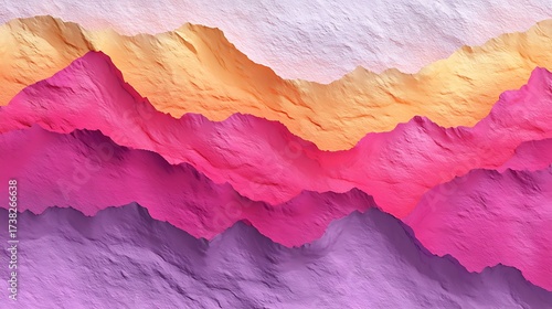 Colorful Paper Cut Mountains in Pink Orange Purple Shades Artistic Background
