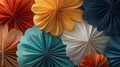 Colorful Paper Flowers with Ruffled Petals in Warm and Cool Tones for Decorative Background