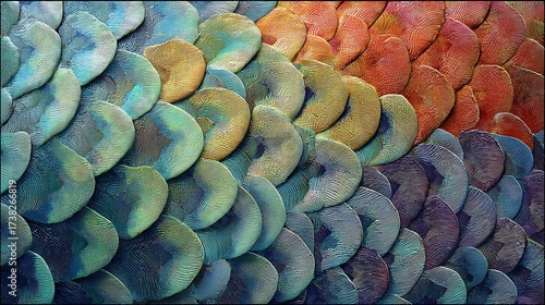 Colorful Peacock Feathers Displaying Vibrant Blue Green Yellow Orange and Purple Hues