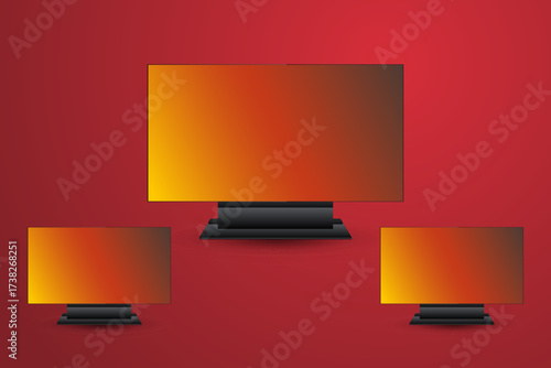 Group of Three Modern LEDs screen Mock up vector design, 3 LED Digital Display screens Mock up used for Technology Display concepts  and Signage Digital Vcetor illustration