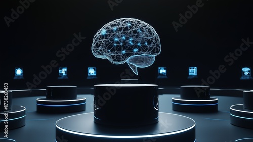 Artificial intelligence AI neural network digital brain machine deep learning processing big data analysis technology connection mining chipset on Circuit board futuristic. 3d rendering