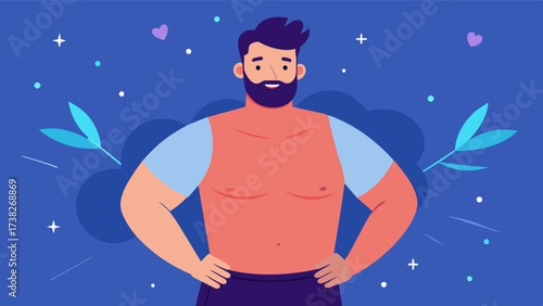 A male model and influencer who advocates for body positivity by highlighting the importance of selflove and inner confidence rather than external appearance.. Vector illustration