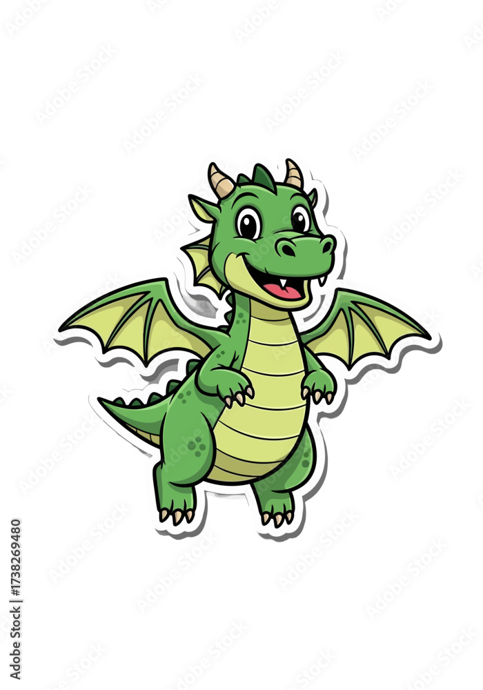 Fototapeta premium Adorable Flat Vector Illustration of a Happy Dragon