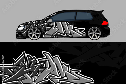 decal and wrap car designs black and grey. Abstract racing and sport background for car livery. Full vector eps 10.