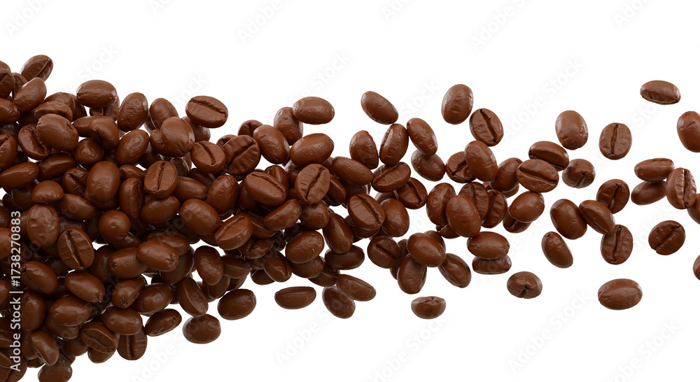 Obraz premium A banner of roasted coffee beans, a wide border for website headers, menus, and promotional materials. Transparent Background, Cutout
