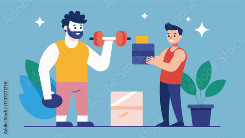 A man donating his gym membership fee to a mental health charity choosing to prioritize his mental wellbeing over the constant pursuit of a perfectly sculpted body.. Vector illustration