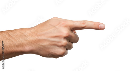 Isolated male hand pointing to the right as if showing directions or choosing an option