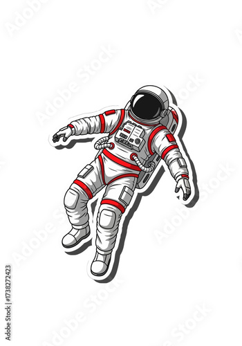 Cartoon Astronaut Floating in Space Vector Sticker Illustration
