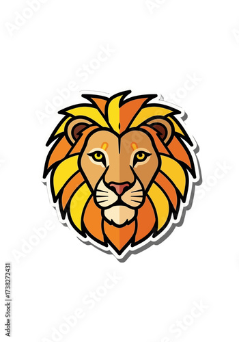 Geometric Cartoon Lion Head Sticker Vector Illustration