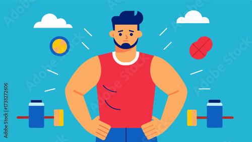 A man with low testosterone levels a result of too much exercise and not enough rest causing negative impacts on his libido and overall mood.. Vector illustration