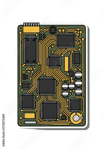 Detailed Flat Vector Illustration of a Computer Circuit Board