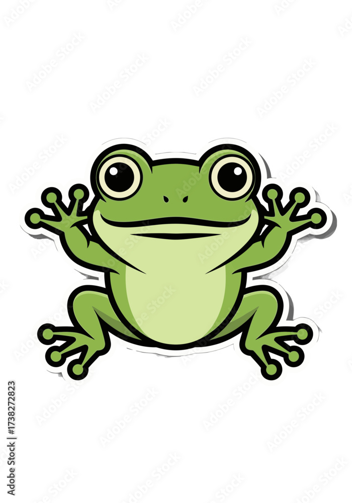 Fototapeta premium Cute Cartoon Frog Waving Vector Sticker Illustration