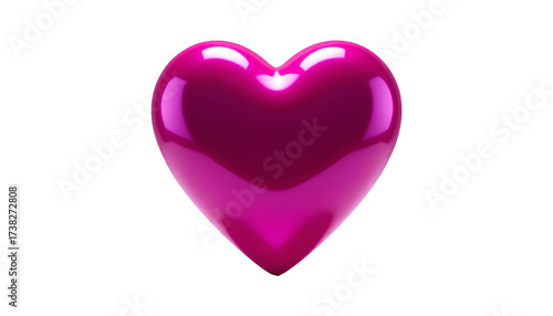 Glossy Pink Heart Isolated on White Background – 3D Rendered Romantic Symbol isolated on transparent background