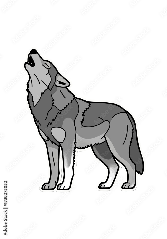 Fototapeta premium Flat Vector Illustration of a Howling Grey Wolf