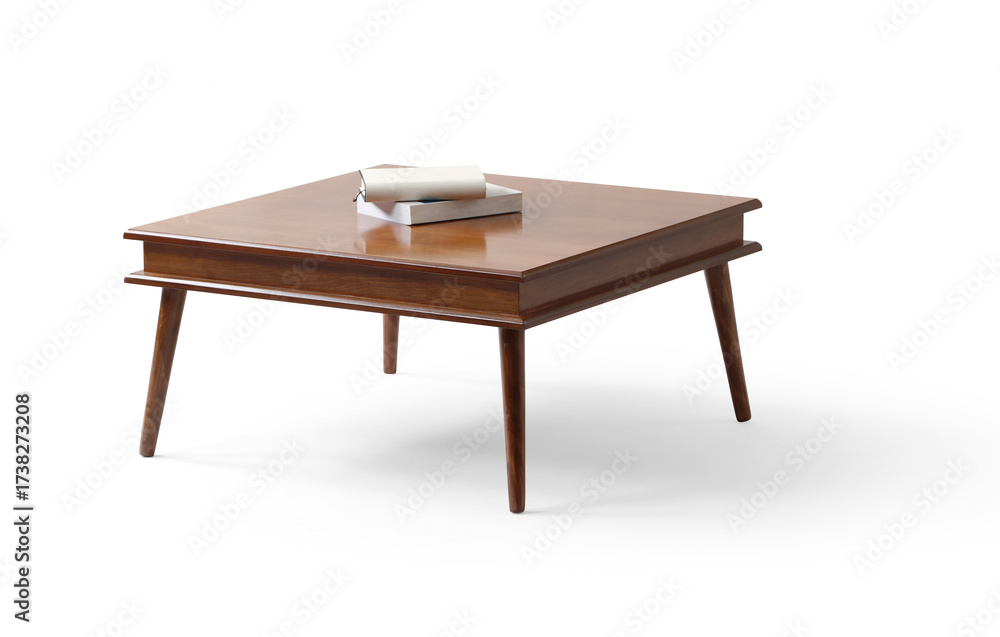 Fototapeta premium wooden coffee table and a few books on it isolated on white background .