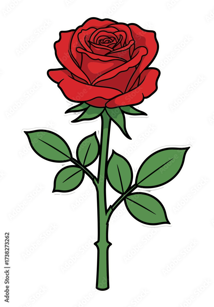 Fototapeta premium Vibrant Cartoon Red Rose Flower Vector Sticker