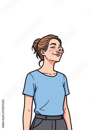 Happy Cartoon Woman With Pig Nose Sticker