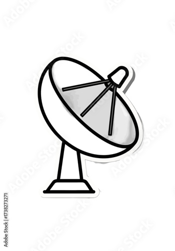 Cartoon Sticker Style Satellite Dish Vector Illustration