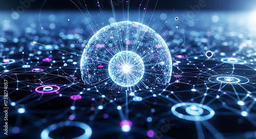 Wallpaper Mural Abstract glowing digital network with interconnected nodes and futuristic technology Torontodigital.ca