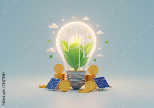 Eco-Friendly 3D Illustration of Renewable Energy