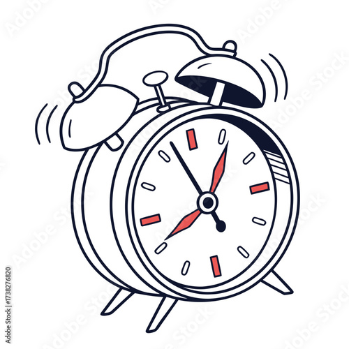 Retro alarm clock with bells ringing loudly to wake up and start the day on time