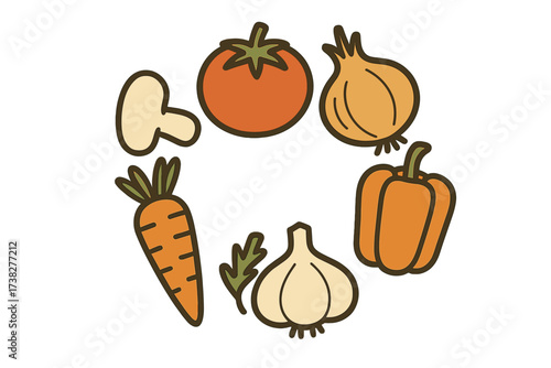 Vibrant collection of fresh organic vegetables arranged in a decorative circular pattern
