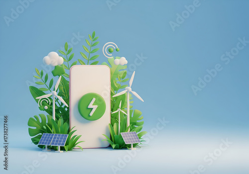 Eco-Friendly 3D Illustration of Renewable Energy