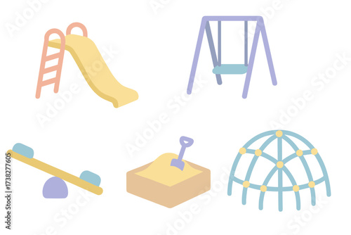Colorful playground equipment set for children's outdoor fun and recreation
