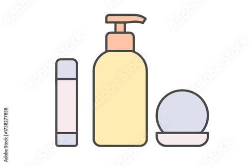Assortment of everyday personal care and cosmetic items for hygiene and beauty