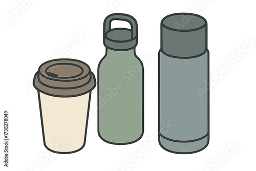 Collection of reusable and disposable drinkware items for beverages and hydration