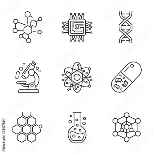 Collection of space exploration icons including rocket helmet telescope and satellite designs in outline style