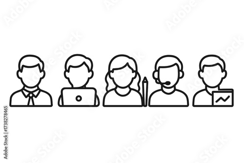 Diverse professional business people icons representing various office roles and teamwork