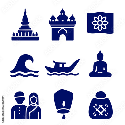 vector isolated blue color Vientiane traditional cultural symbols