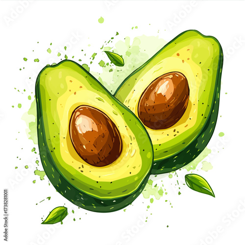  2D design Vector illustration, My Watercolor, hand-painted, simple, slices avocados painting illustration isolated on a white background, EPS format design. vector design