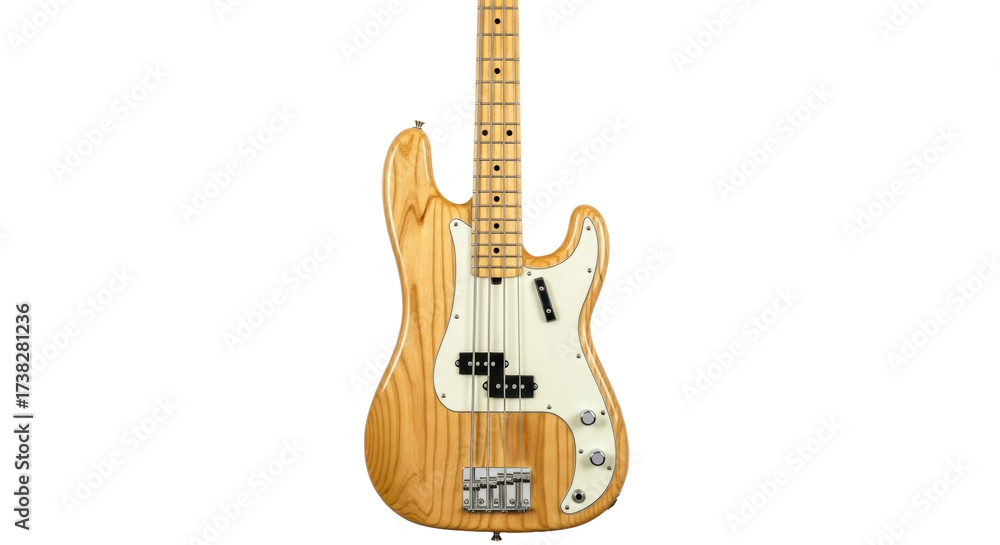 Obraz premium Isolated electric bass guitar instrument close-up studio shot for music, entertainment art