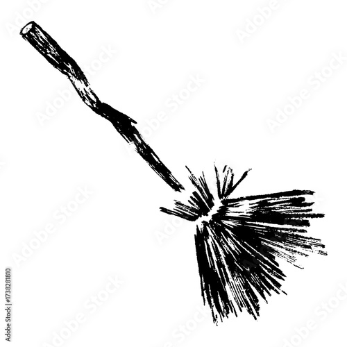 Halloween Witch Broom Illustration With Grunge Texture