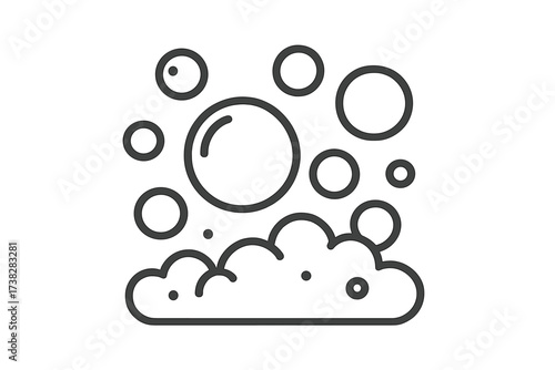 Bubble and foam line icon vector illustration. Soap suds, water cleaning, laundry, and effervescent fizz concept. Simple black and white graphic design element for apps.