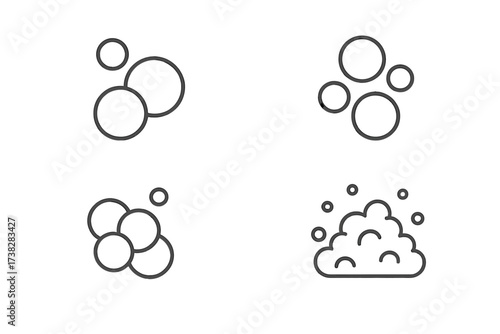 Bubble and foam line icon set. Soap suds and water bubbles vector illustration. Clean, washing, hygiene concept. Effervescent, fizzy, carbonated drink symbol. Outline.