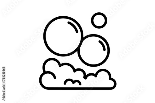 Bubble and foam icon for soap and cleaning concepts. Vector line art illustration of suds, fizz, and water. Clean, wash, bath, laundry, shampoo, carbonated design element.