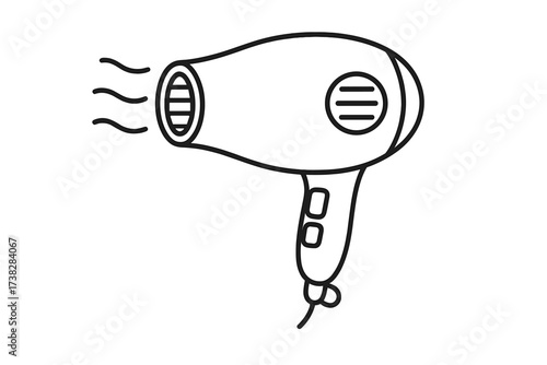 Hair dryer line icon. Blow dryer vector illustration. Simple outline graphic for hair care, beauty salon, or barbershop concept. Personal grooming appliance blowing hot air.