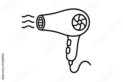 Hair dryer line icon. Vector illustration of a blow dryer symbol. Hairdressing tool for hair care and styling. Simple black and white outline graphic for salon or beauty concept.