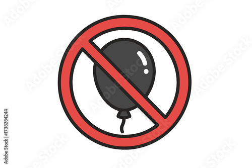 No balloons sign. Prohibition of parties and celebrations. Warning icon. Forbidden decoration symbol. Ban on balloon release for environmental protection. Vector illustration.
