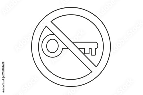 No key symbol thin line vector icon. Access denied, restricted area, and private property concept. Prohibition sign for no entry, security, and privacy. Forbidden pictogram.
