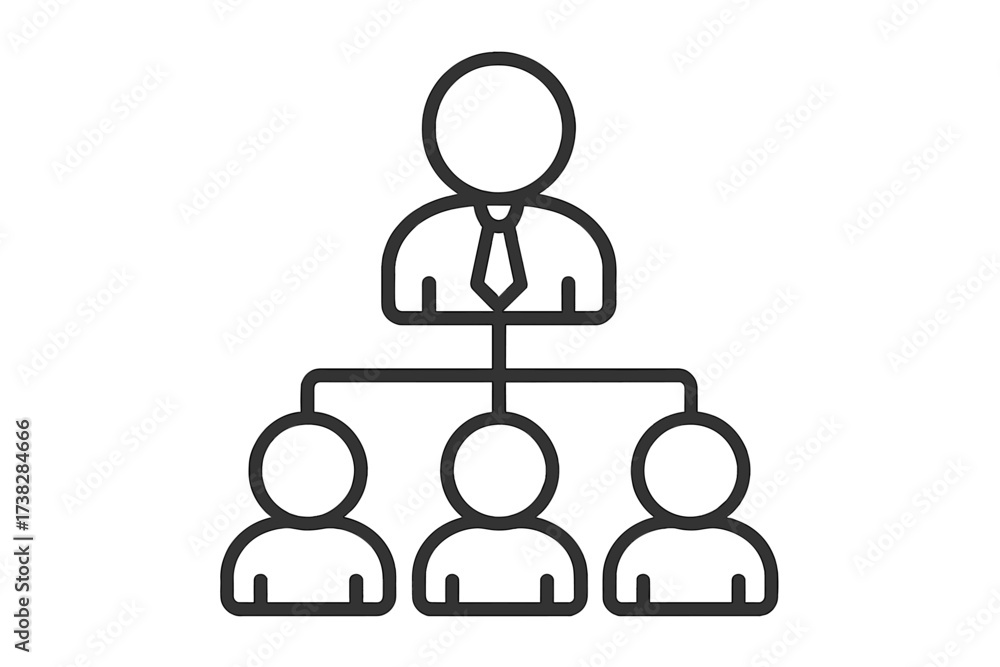 Fototapeta premium Business hierarchy icon. Corporate organizational structure chart. Leadership, management, and teamwork concept. Staff organization and personnel management. Vector line symbol.