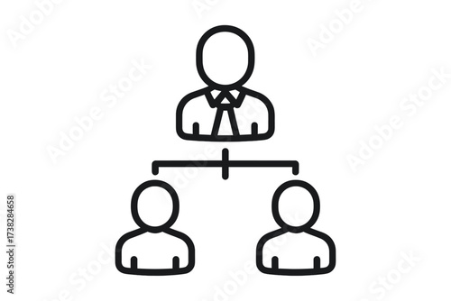 Staff hierarchy outline icon representing an organizational chart. Business concept for management, corporate structure, leadership, and teamwork with a manager and employees.