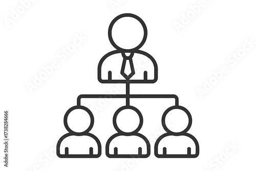 Business hierarchy icon. Corporate organizational structure chart. Leadership, management, and teamwork concept. Staff organization and personnel management. Vector line symbol.