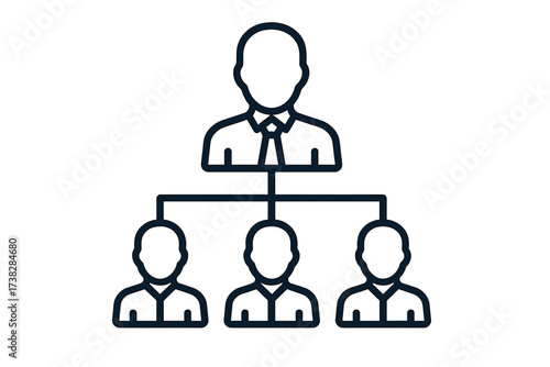 Business hierarchy icon, corporate organizational chart vector. Staff structure with manager, leader and employees. Teamwork, management and leadership concept outline symbol.