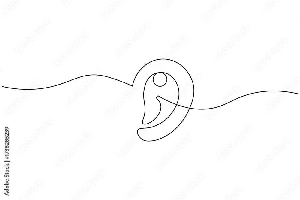 Obraz premium Minimalist continuous one line drawing of a human ear with sound waves, symbol of hearing, listening, and communication
