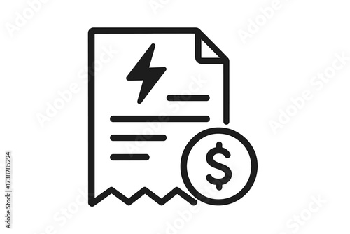 Electric Bill Invoice Icon Concept. Vector illustration of energy consumption bill with dollar sign symbol, modern simple flat design for app, UI, website, finance, billing
